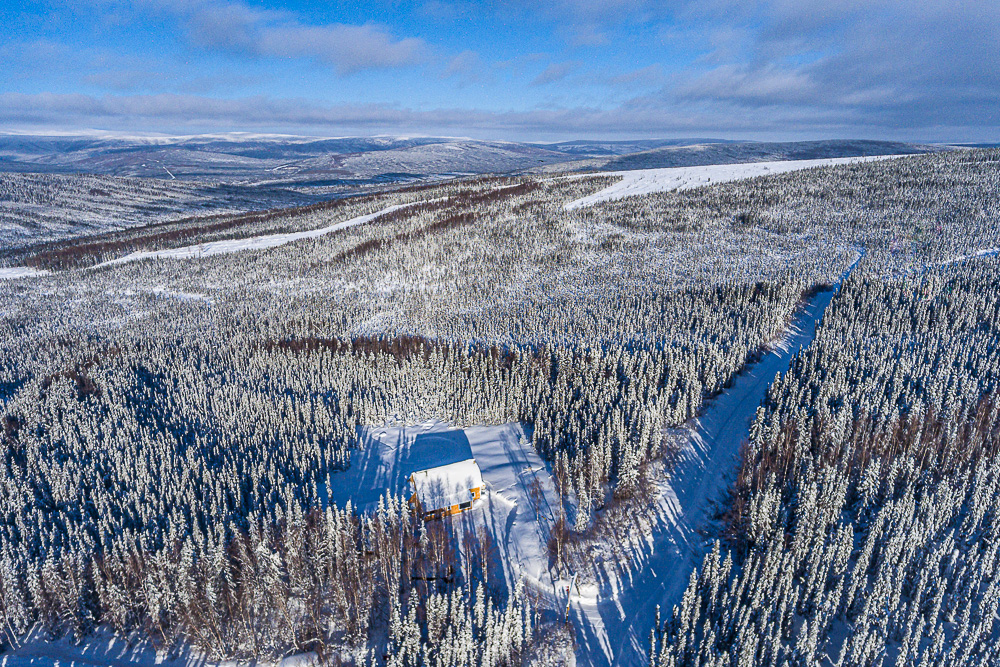 aerial winter Fairbanks drone cabin off the grid