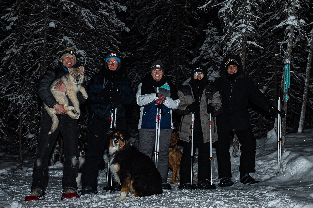 group snowshoe night cold winter Alaska
