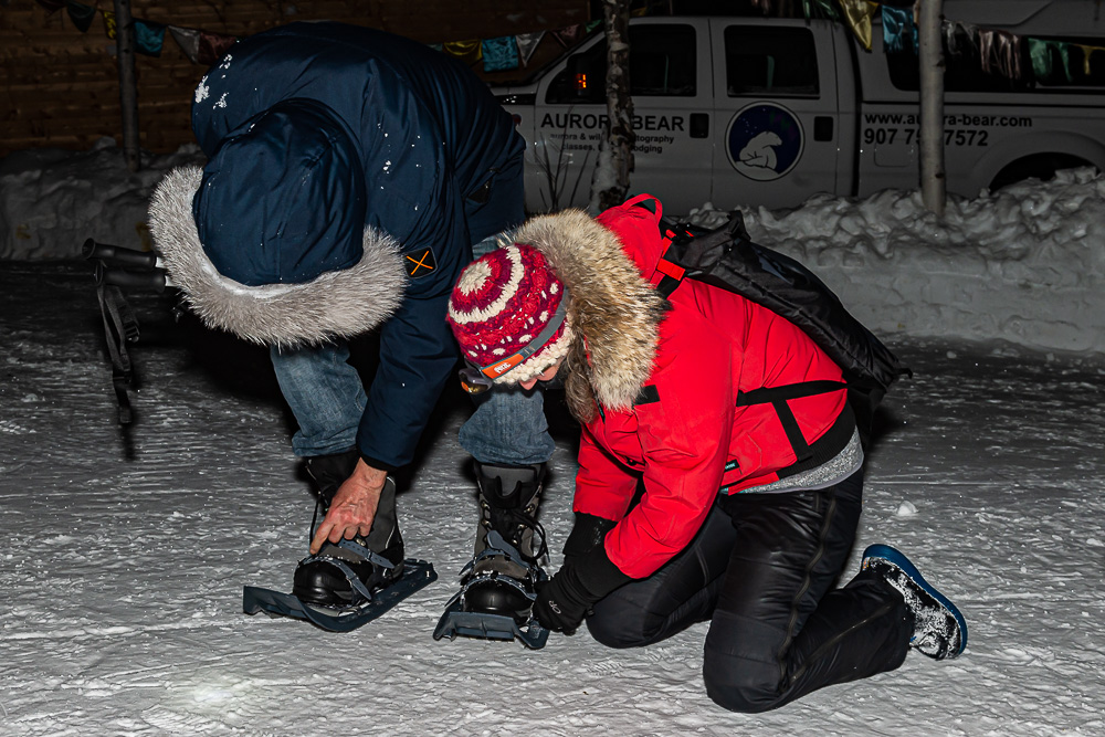 guide help snowshoe guest winter night