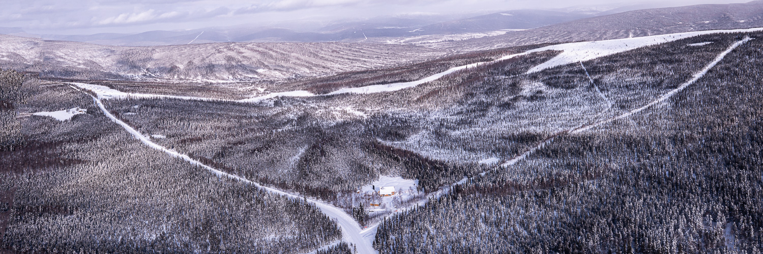aerial winter drone Fairbanks off the grid cabin